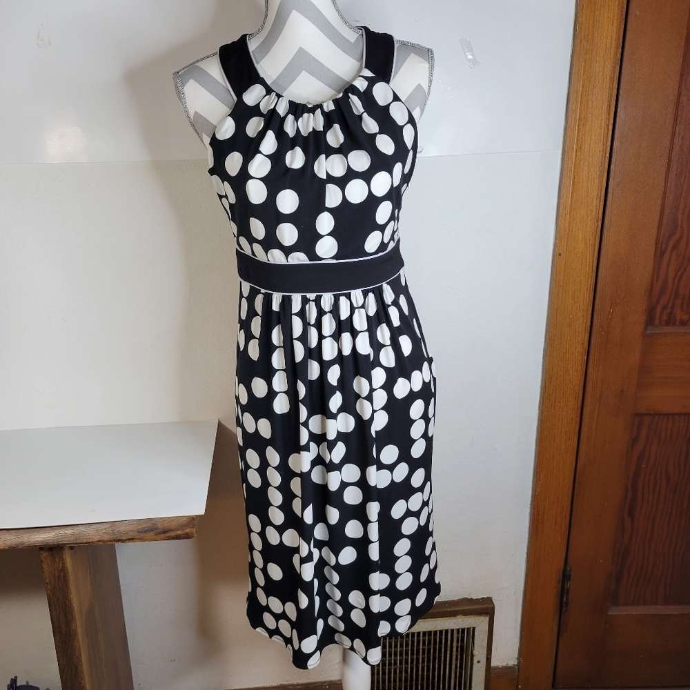 London Times Black and white polka dot sleeveless dress womens size 10